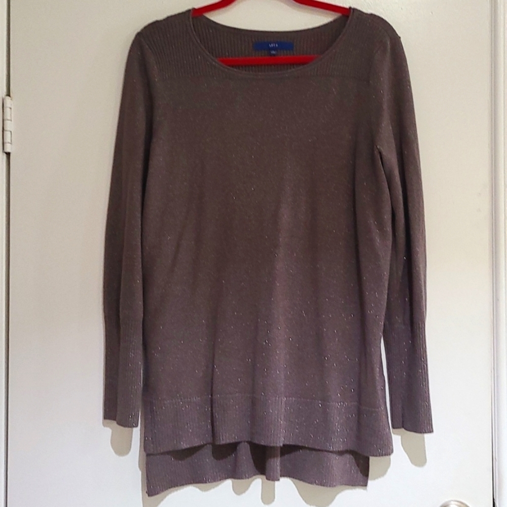 APT 9 slate gray shimmer long sweater tunic L slit